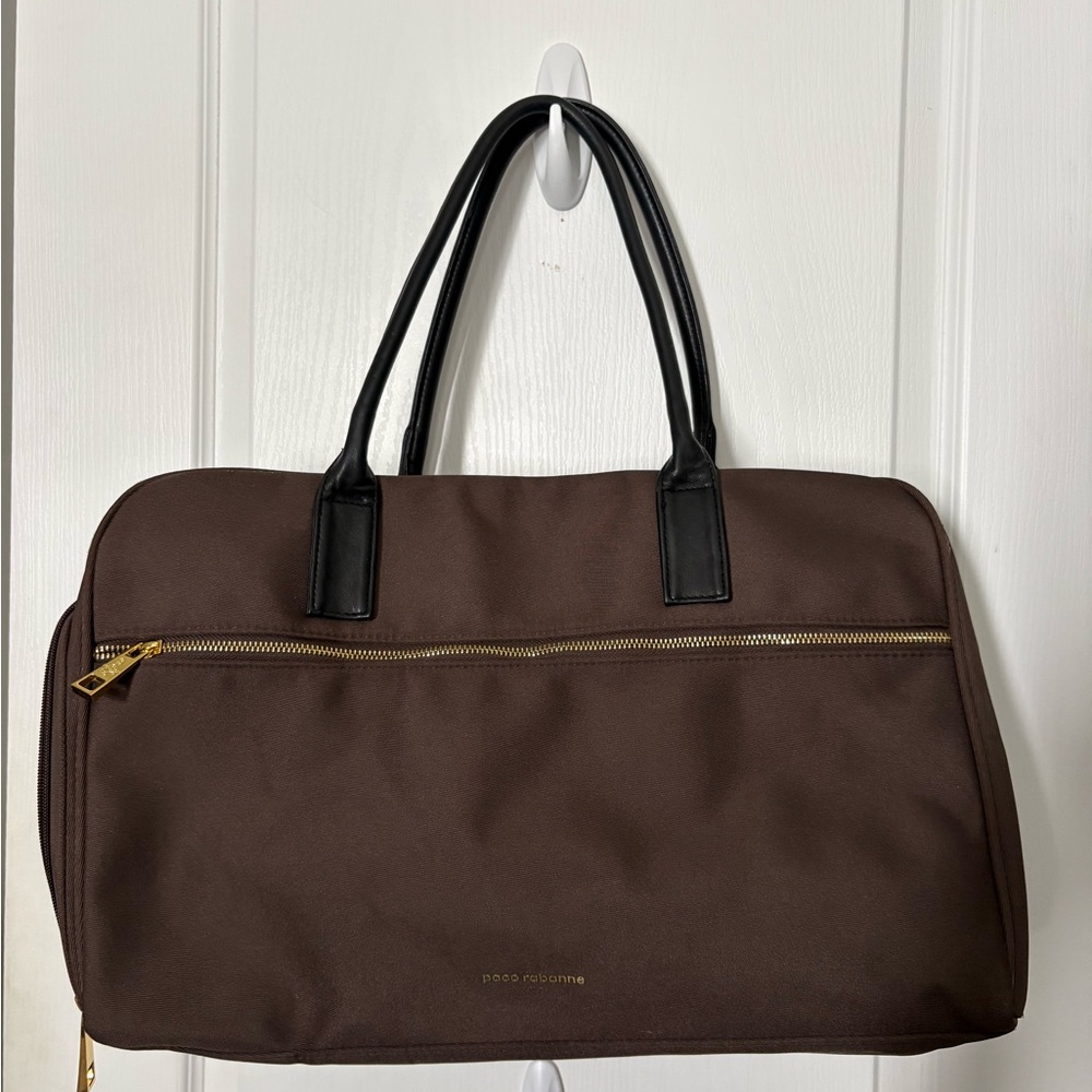 Paco Rabanne Brown Duffel Bag with Black Handles